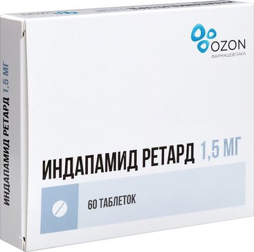 Индапамид ретард тб с пролонг.высв. п/об пленочной 1.5мг n60