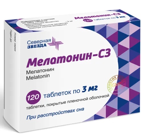Мелатонин-сз тб п/об пленочной 3мг n120