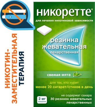 Никоретте жев резинка с никотином 2 мг свеж мята N 30