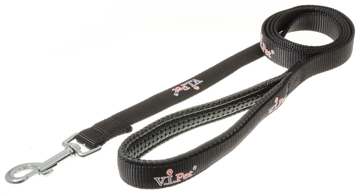 Поводок черный Zooone v.i.pet с неопреновой ручкой 20мм/1.2м