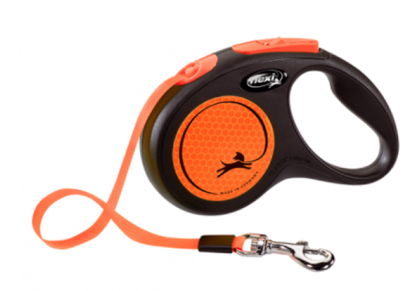 Поводок-рулетка оранжевый Flexi new neon tape р.m 5м до 25кг