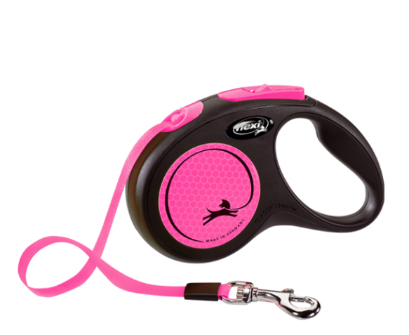 Поводок-рулетка розовый Flexi new neon tape р.s 5м до 15кг