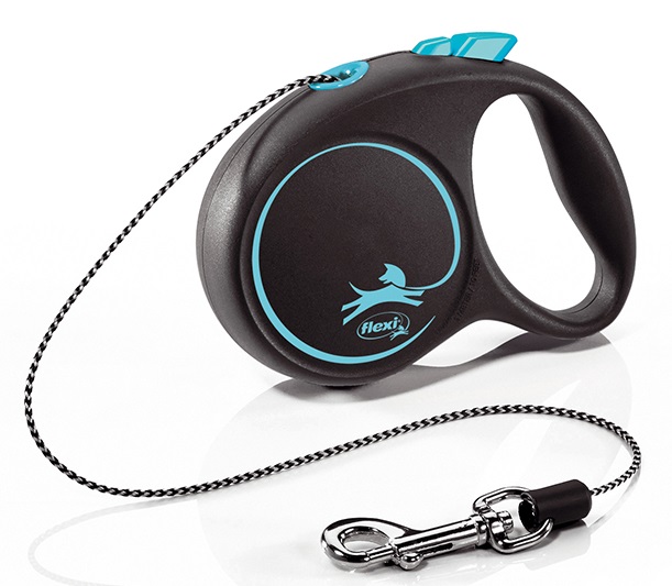 Поводок-рулетка черный/голубой Flexi black design cord р.xs 3м до 8кг