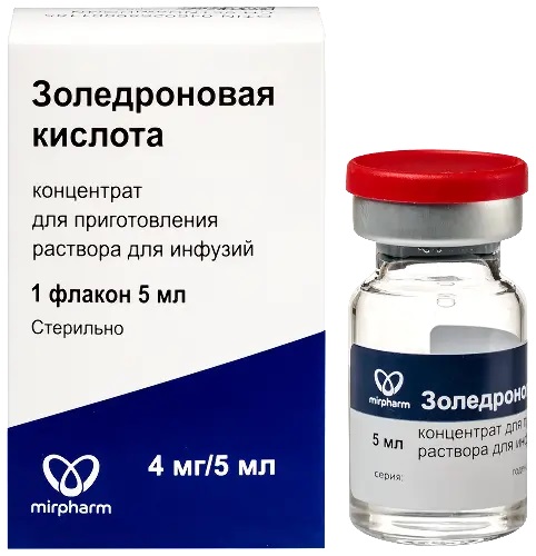 Золедроновая кислота концентрат д/пригот р-ра д/инфуз 4мг/5мл фл 5 мл N 1