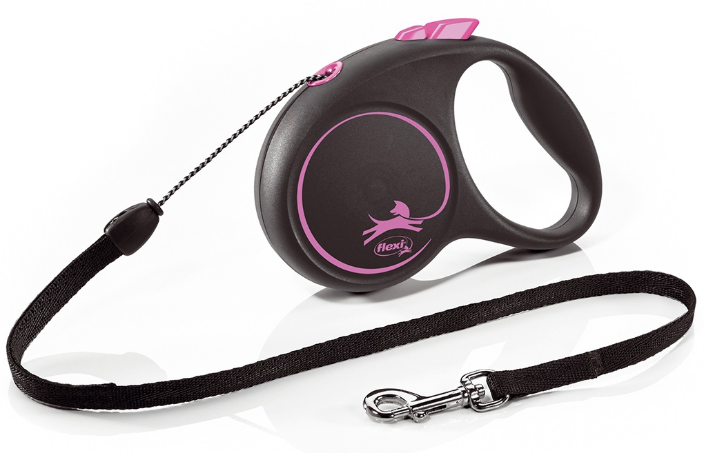 Поводок-рулетка черный/розовый Flexi black design cord р.s 5м до 12кг