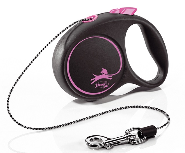 Поводок-рулетка черный/розовый Flexi black design cord р.xs 3м до 8кг