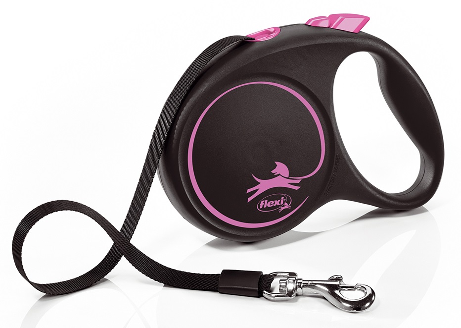Поводок-рулетка черный/розовый Flexi black design tape р.l 5м до 50кг