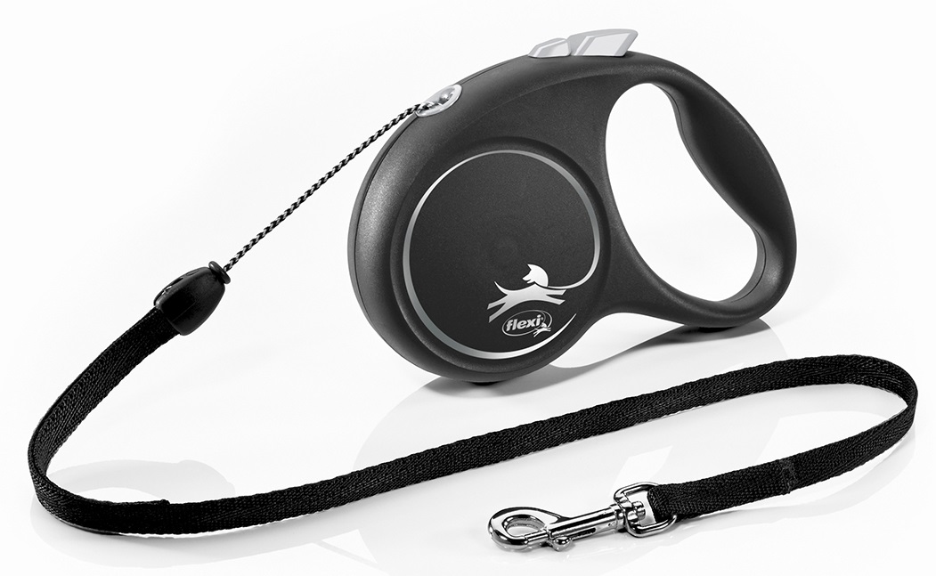 Поводок-рулетка черный/серебро Flexi black design cord р.s 5м до 12кг