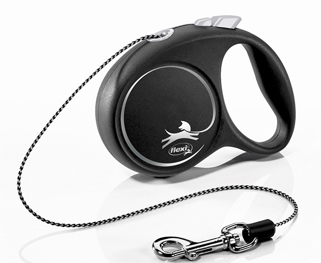 Поводок-рулетка черный/серебро Flexi black design cord р.xs 3м до 8кг