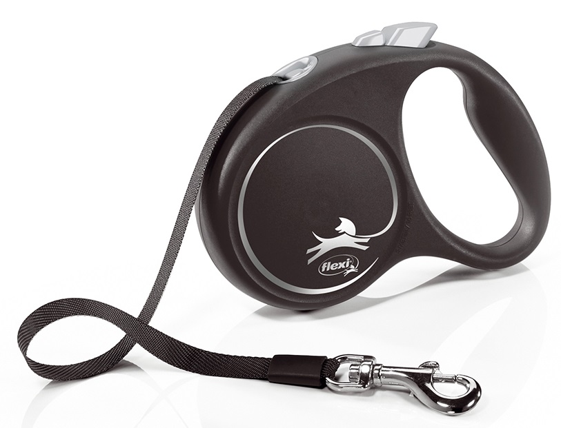 Поводок-рулетка черный/серебро Flexi black design tape р.m 5м до 25кг