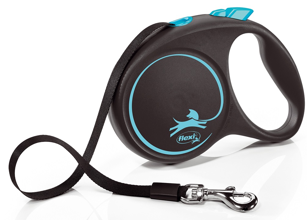 Поводок-рулетка черный/синий Flexi black design tape р.s 5м до 15кг