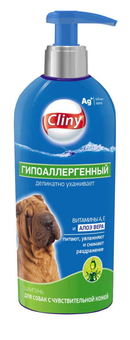 Шампунь гипоаллергенный для собак с чувствительной кожей Cliny 300 мл с ионами серебра