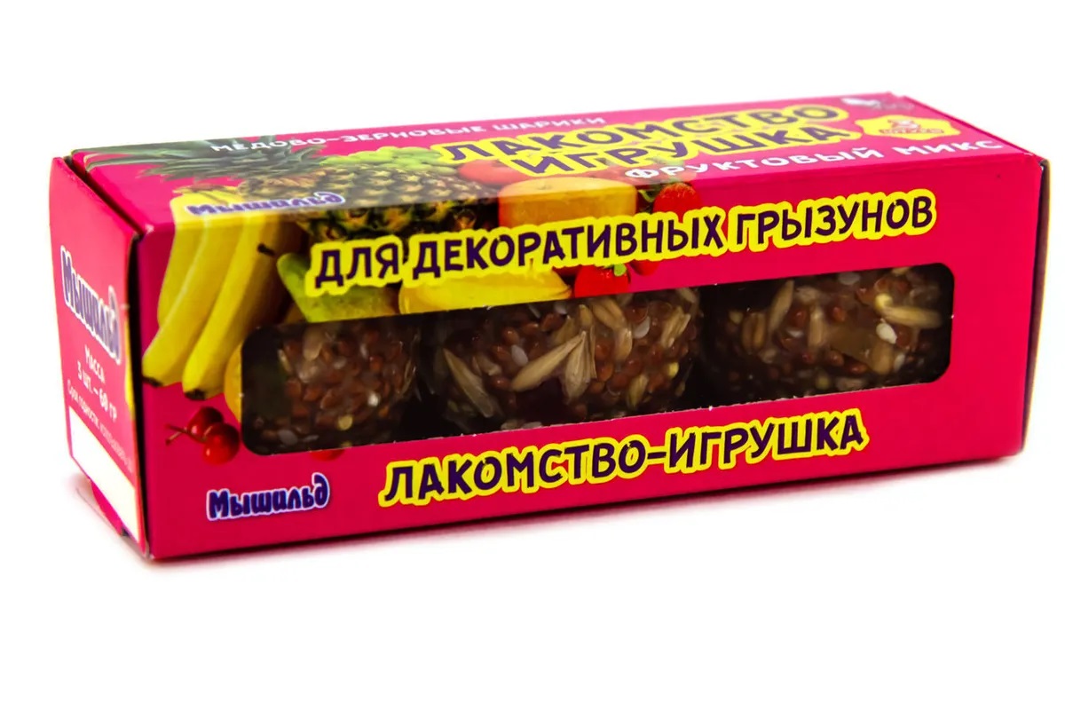 Шарики медово-зерновые для грызунов Мышильд 60 г n3 фруктовый микс