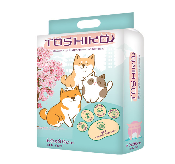 Пеленки впитывающие одноразовые Toshiko 60х90см n10 с ароматом сакуры