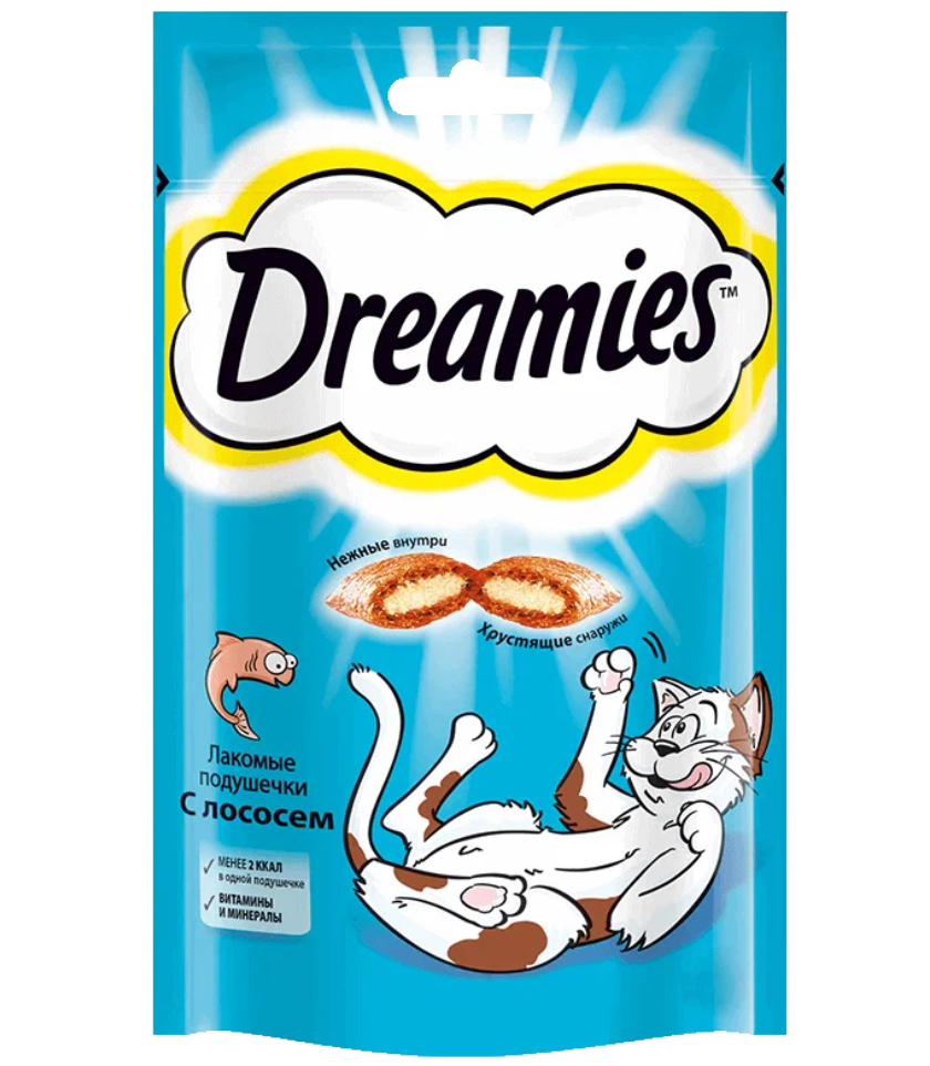 Подушечки лакомые для кошек Dreamies 140 г с лососем