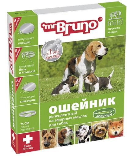 Mr.bruno ошейник репеллент для собак с 3 мес антипаразитарный зеленый 75см