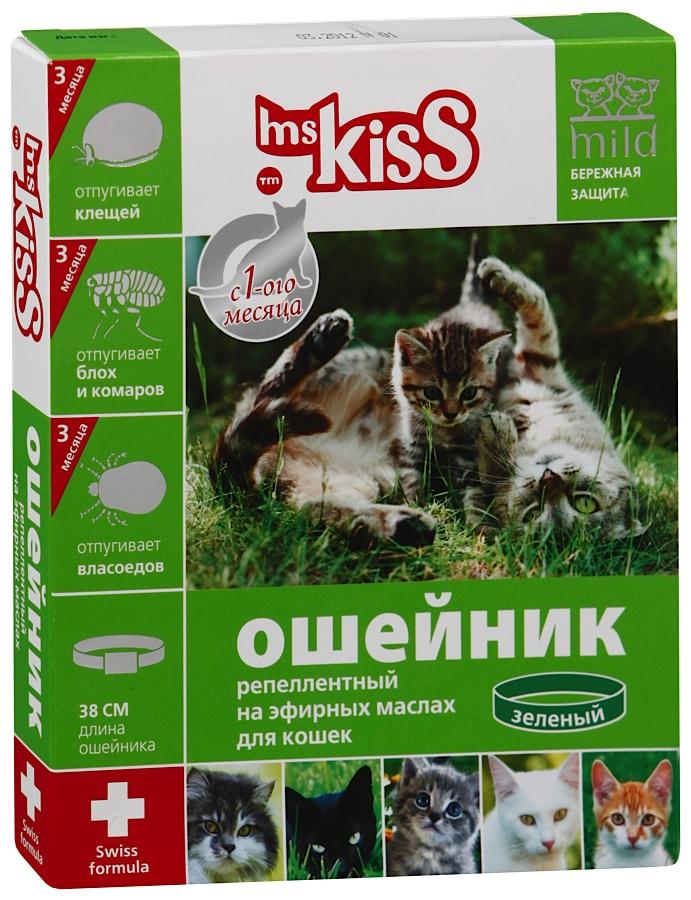 Ms.kiss ошейник репеллент для кошек с 3 мес антипаразитарный зеленый 38см
