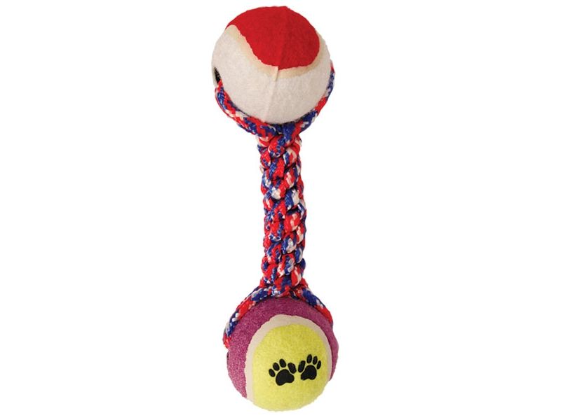 Игрушка веревка 2 мяча для собак цветная Triol 90 -100г xj0050