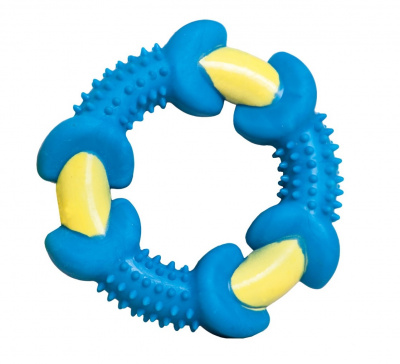 Игрушка кольцо с шипами для собак желто-голубое Yugi термопластичная резина 12см