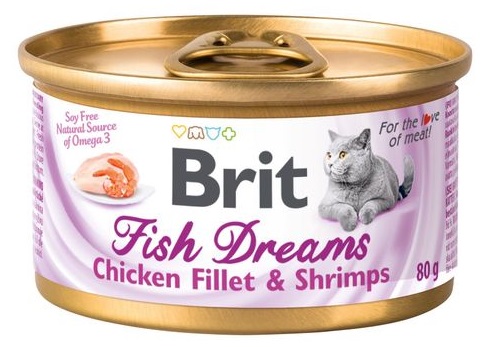 Корм для кошек Brit care fish dreams 80 г бан. куриное филе и креветки