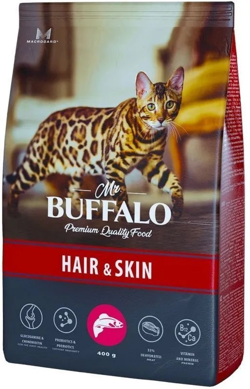 Корм для кошек Mr.buffalo adult hair&skin кожа и шерсть 400 г с лососем