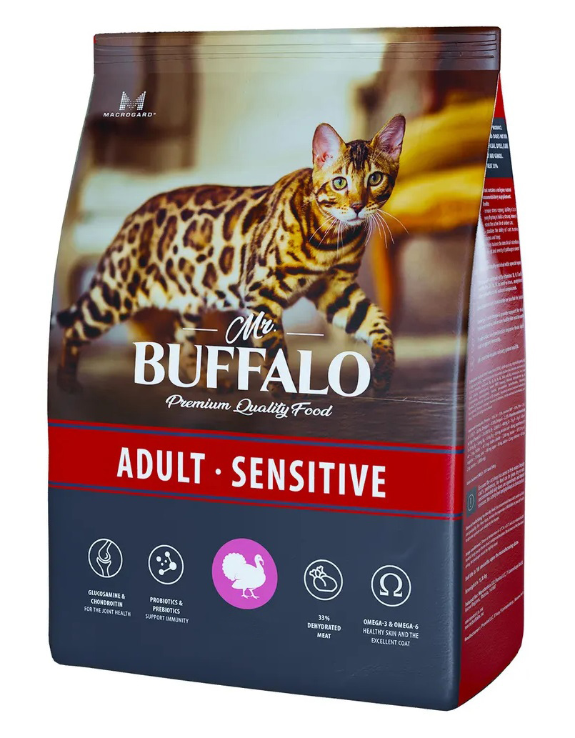 Корм для кошек с чувствительным пищеварением Mr.buffalo adult sensitive 1.8 кг с индейкой