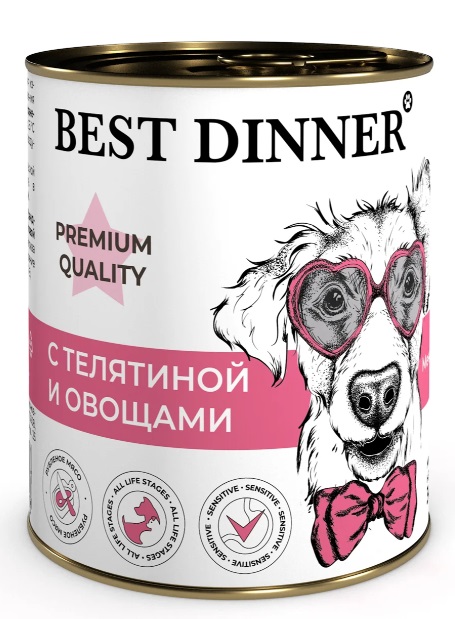 Корм для собак и щенков с 6 месяцев Best dinner premium меню №4 340 г бан. телятина и овощи