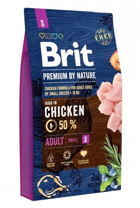 Корм для собак мелких пород 1-7лет Brit premium by nature adult s 1 кг курица