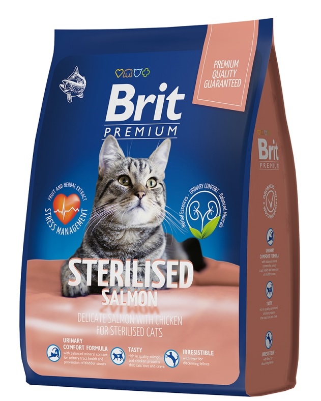 Корм для стерилизованных кошек Brit premium cat sterilised 2 кг лосось и курица