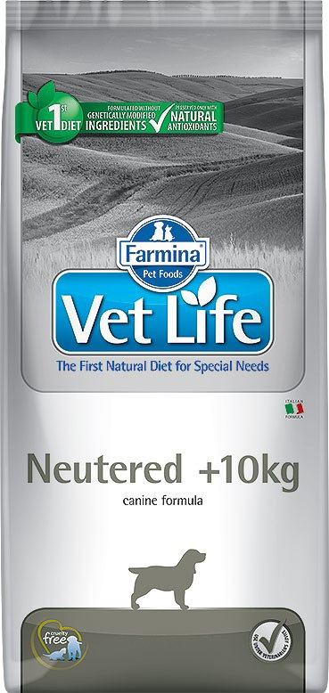 Корм для стерилизованных сук и кастрированных кобелей от 10кг Farmina vet life dog neutered 2 кг