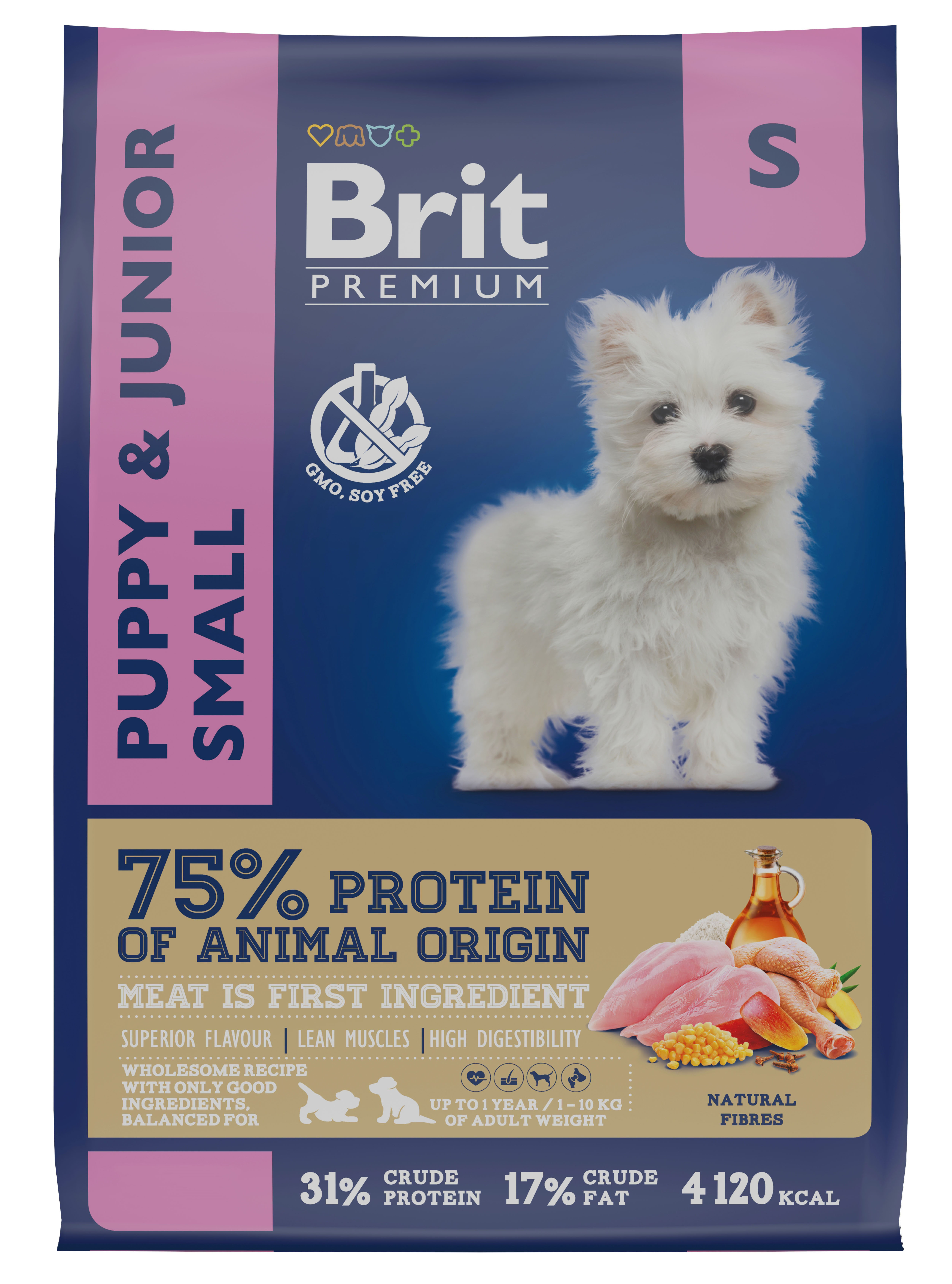 Корм для щенков и молодых собак мелких пород Brit premium dog puppy and junior s 1 кг курица