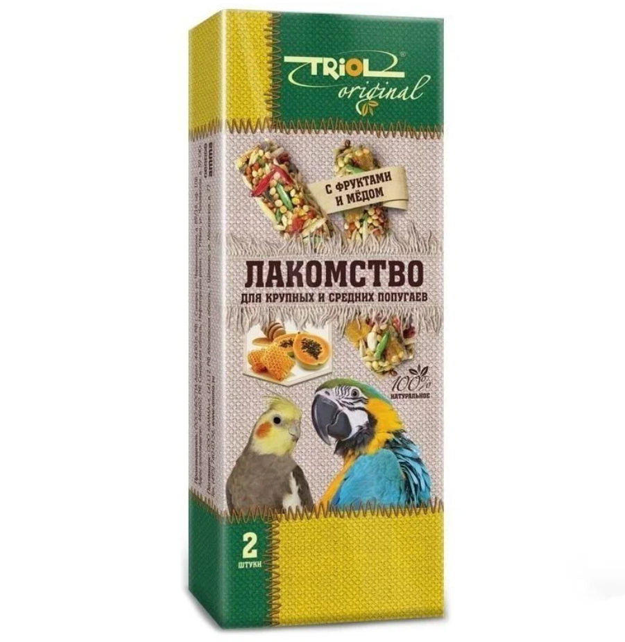 Лакомство для крупных и средних попугаев Triol original n2 с фруктами и медом