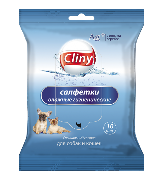 Салфетки влажные гигиенические для собак и кошек Cliny n10