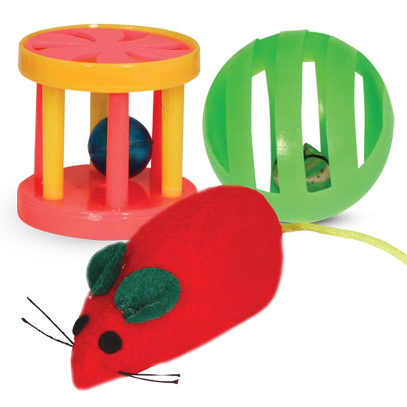 Набор игрушек мяч,мышь,барабан для кошек Triol 3.5-8.5см