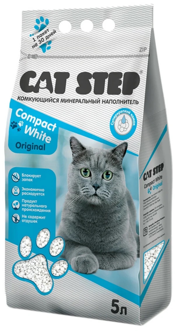 Наполнитель комкующийся для кошачьего туалета Cat step compact white original 5 л