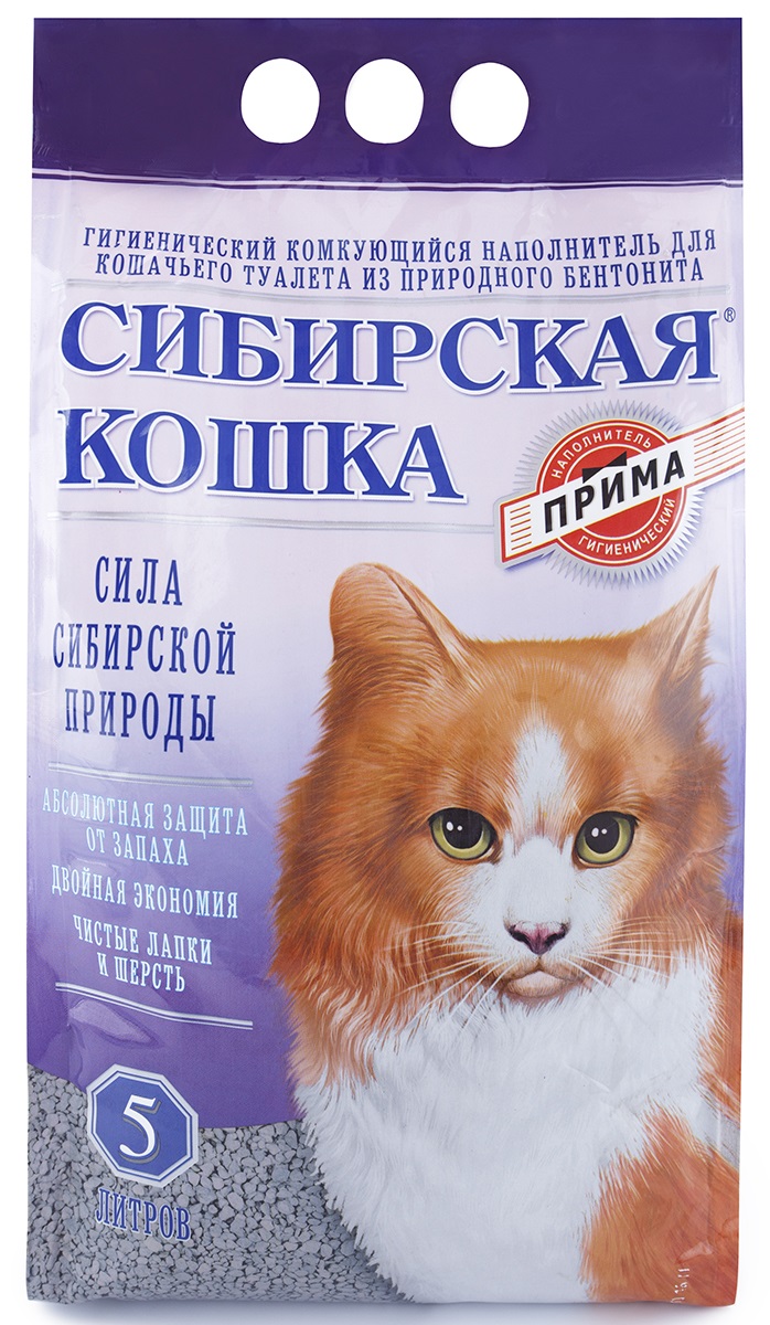 Наполнитель комкующийся для кошачьего туалета Сибирская кошка прима 5 л
