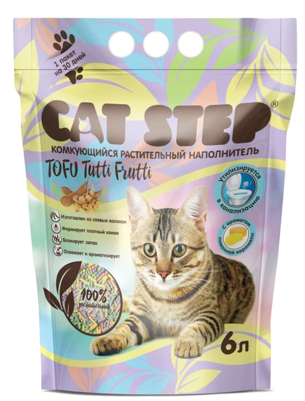 Наполнитель комкующийся растительный для кошачьего туалета Cat step tofu tutti frutti 6 л