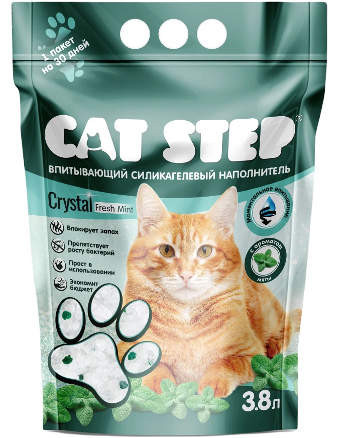 Наполнитель силикагелевый впитывающий для кошачьего туалета Cat step crystal fresh 3.8 л