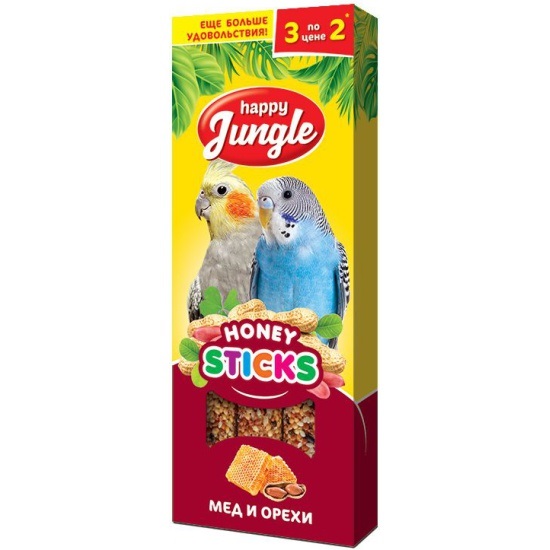 Палочки для птиц Happy jungle 90 г n3 мед и орехи