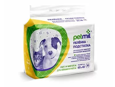 Пеленка-подстилка впитывающая для животных Petmil 60х40см n10