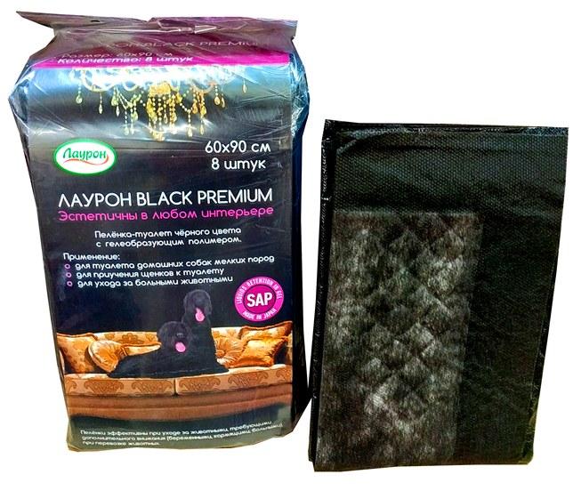 Пеленки для животных Лаурон black premium 60х90см n8 с суперабсорбентом