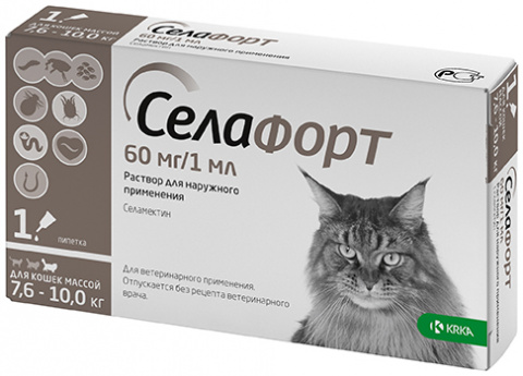Селафорт р-р наружн. для кошек весом 7.6-10кг 60 мг/1мл капли на холку