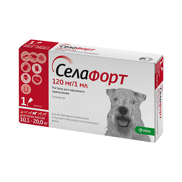Селафорт р-р наружн. для собак весом 10-20кг 120 мг/1мл капли на холку