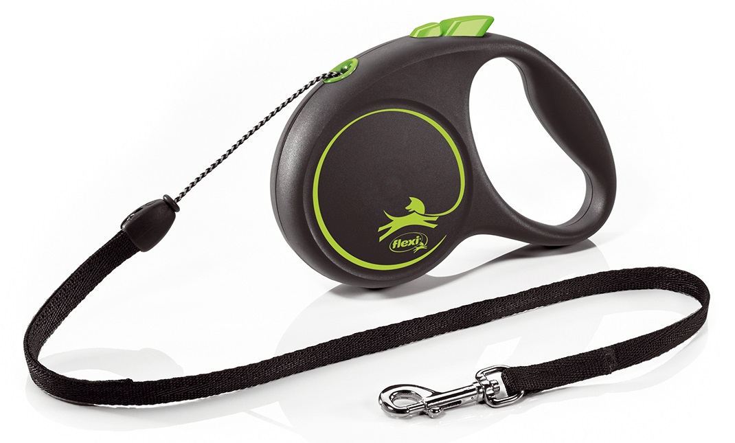 Поводок-рулетка черный/зеленый Flexi black design cord р.s 5м до 12кг