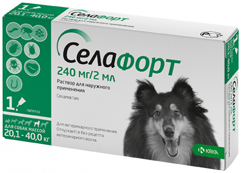 Селафорт р-р наружн. для собак весом 20-40кг 240 мг/2мл капли на холку