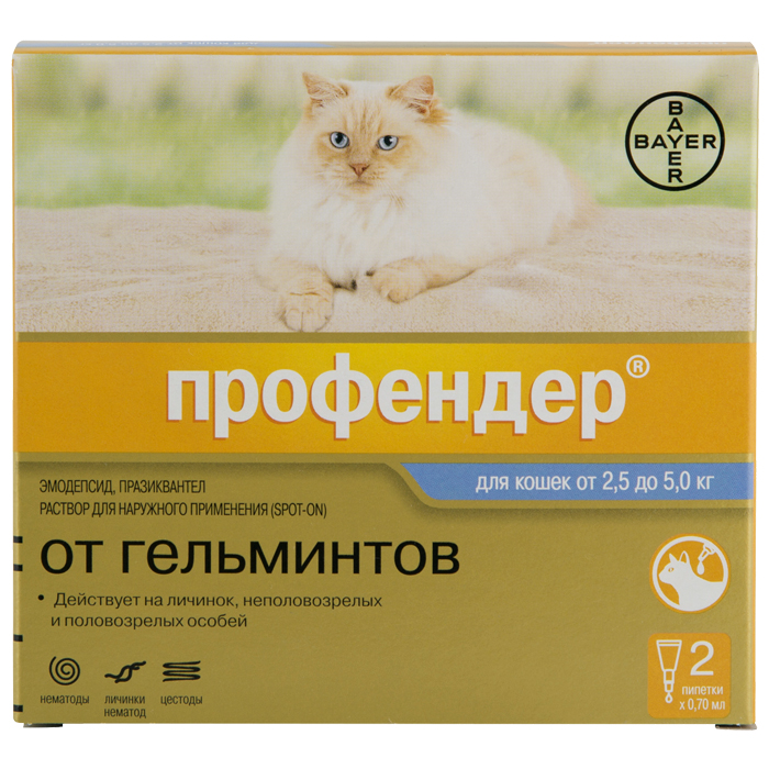Профендер капли для кошек 2.5-5кг на холку от гельминтов 0.7 мл n2