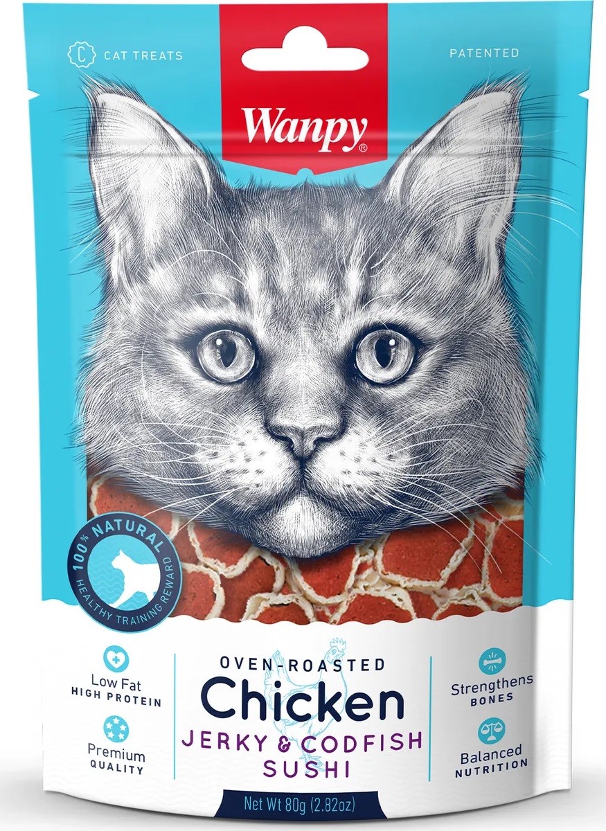 Суши для кошек Wanpy cat 80 г из курицы с треской
