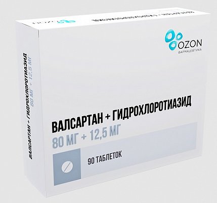Валсартан+Гидрохлоротиазид тб п/о плен 80мг+12,5мг N 90