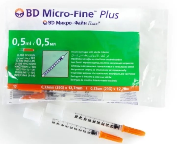 BD Micro-Fine Plus шприцы инсулиновые 0,5мл U-100 0.33x12.7мм 29G с иглой N 10