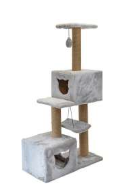 Домик-когтеточка квадратный три уровня с двумя домиками и гамаком для кошек серый Дарэлл eco баюн мех джут 72х36х124.5см